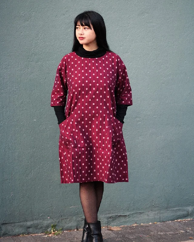 ToK Pocket Dress, Oversized A-Line, Red with Polka Dots