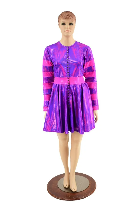 Pink & Purple Snap Front Breakaway Skater Dress