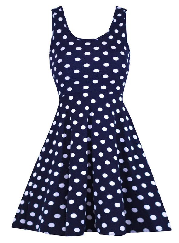 Navy Stretchy Polka Dot Dress