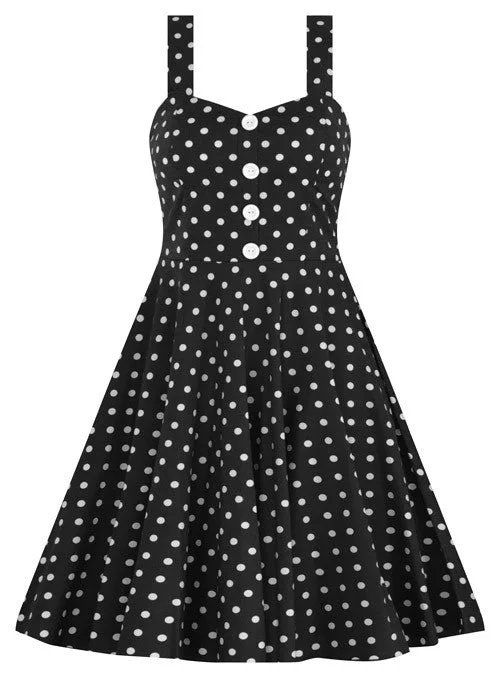 Black Polka Dot Swing Dress with Button Detail