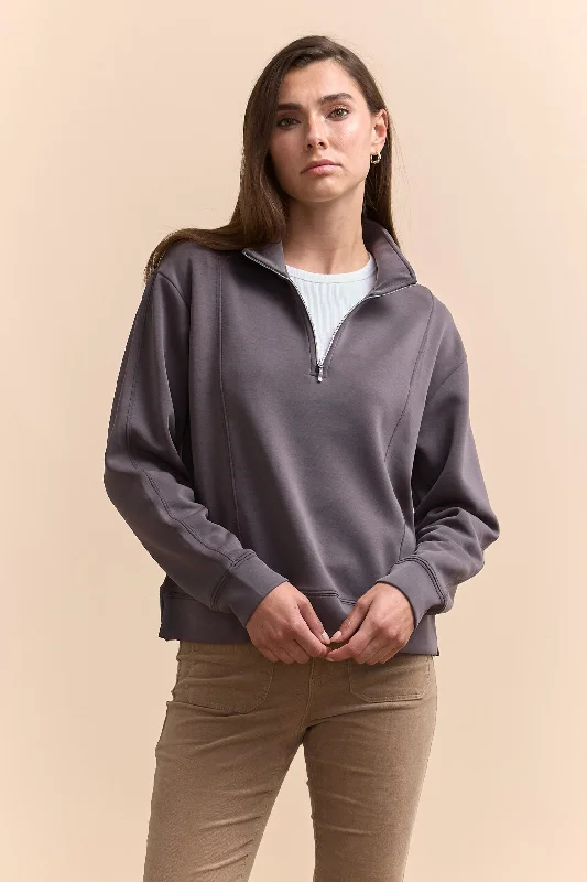 Ponte cropped sweatshirt with front zipper