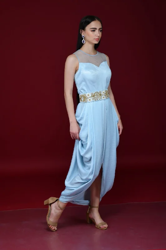Powder Blue Cowl Tunic Dress
