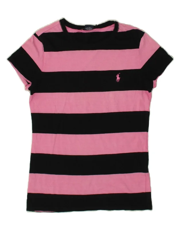 RALPH LAUREN Womens T-Shirt Top UK 12 Medium Pink Striped Cotton Boxy Fit Fitted Loose RALPH LAUREN Womens T-Shirt Top UK 12 Medium Pink Striped Cotton Boxy Fit Fitted Loose