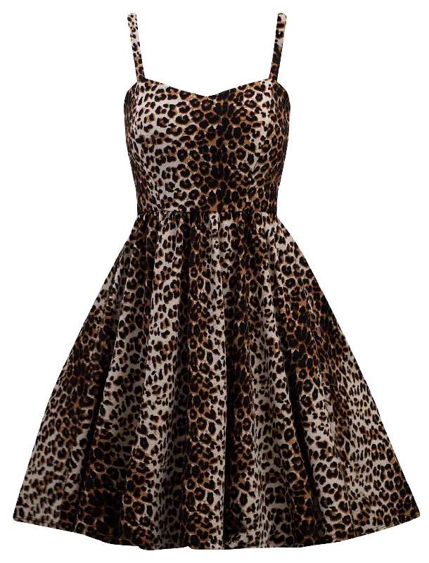 Leopard Retro Inspired Swing Dress with Pockets