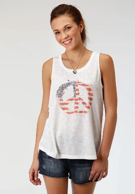 Roper Womens White Cotton Blend Flag Peace Tank Top