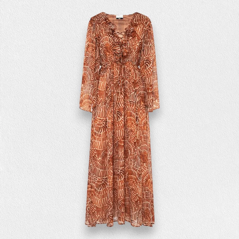SFIZIO - RUST PRINT RUFFLED DRESS