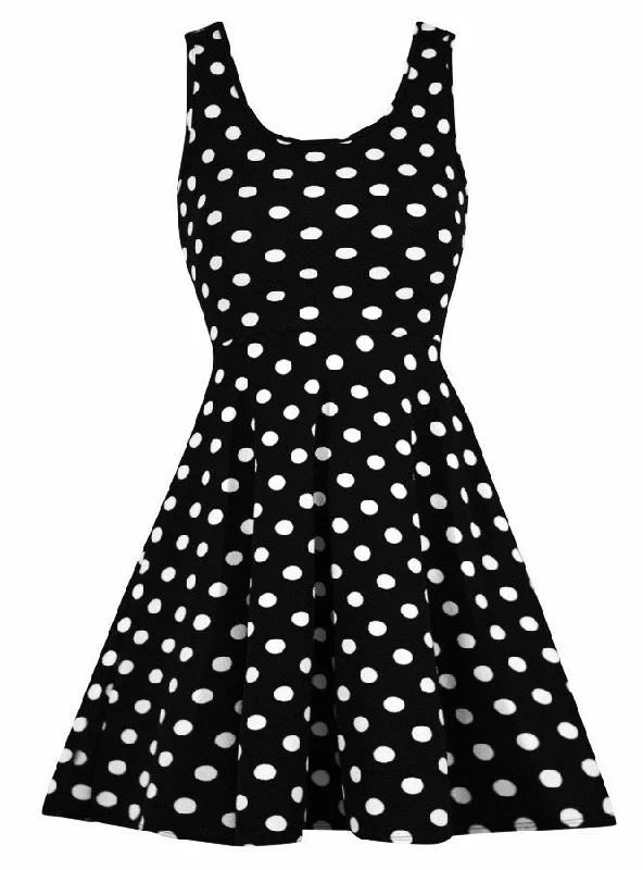 Black Stretchy Polka Dot Dress