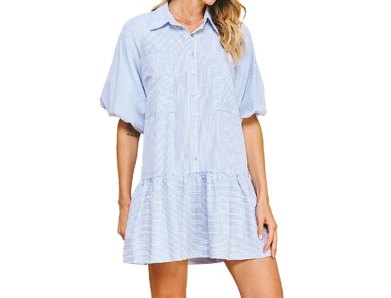 Stripe Button Down Dress In Blue