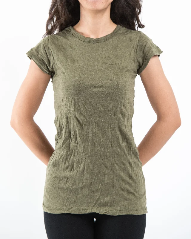 Womens Solid Color T-Shirt in Green Print Jacquard Patchwork