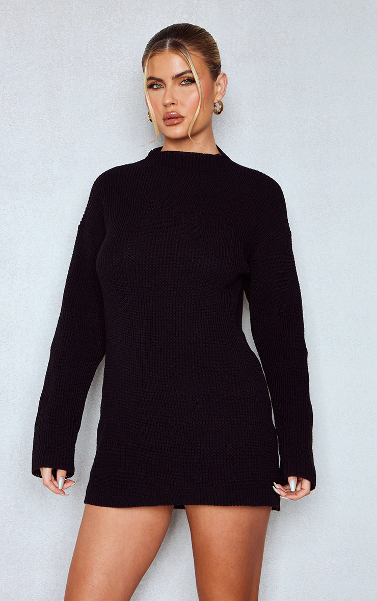 TALL BLACK KNITTED JUMPER DRESS WITH CUT OUT BACK
