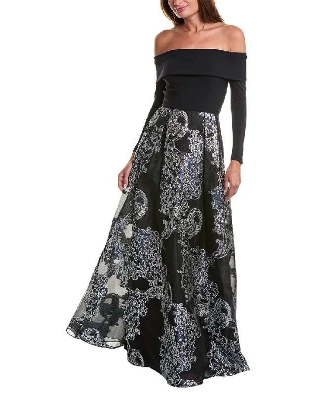 Teri Jon by Rickie Freeman Metallic Jacquard Gown