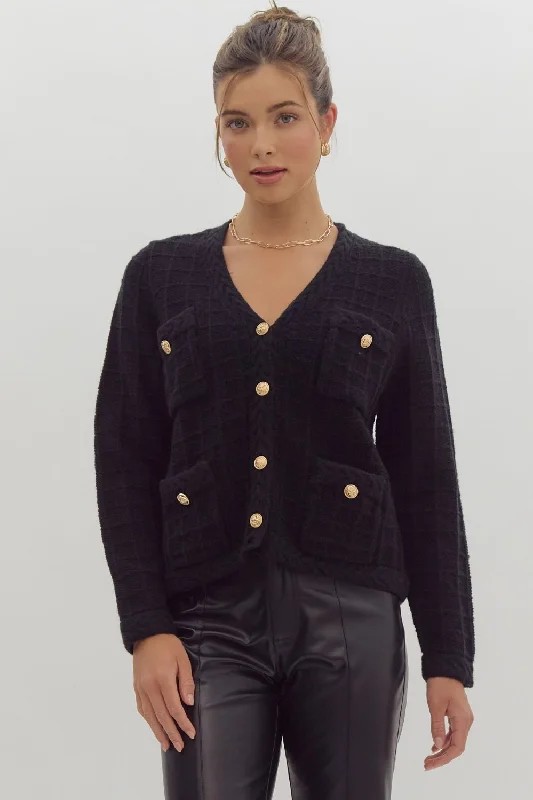 Textured Knit Cardigan w/ Pockets