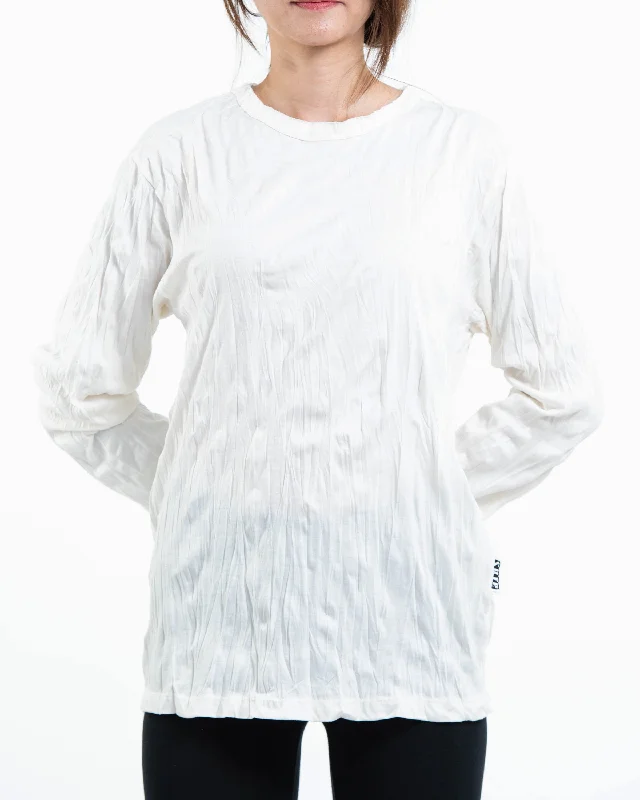 Unisex Solid Color Long Sleeve T-Shirt in White Graphic T-Shirt Round Neck Polyester Unisex Solid Color Long Sleeve T-Shirt in White Graphic T-Shirt Round Neck Polyester