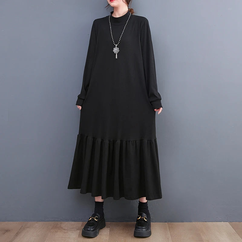 DressBetty - 2024 Winter Loose Split Joint Long Sweatshirt Midi Dress