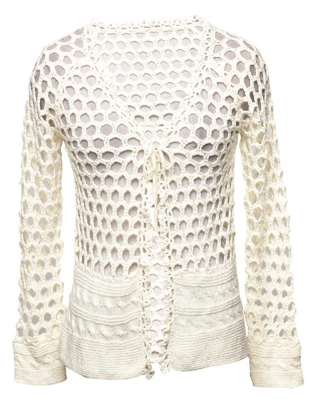 Crochet Off White Cardigan - S