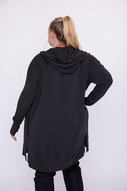 Mono B | Curvy Longline Hooded Cardigan with Pockets