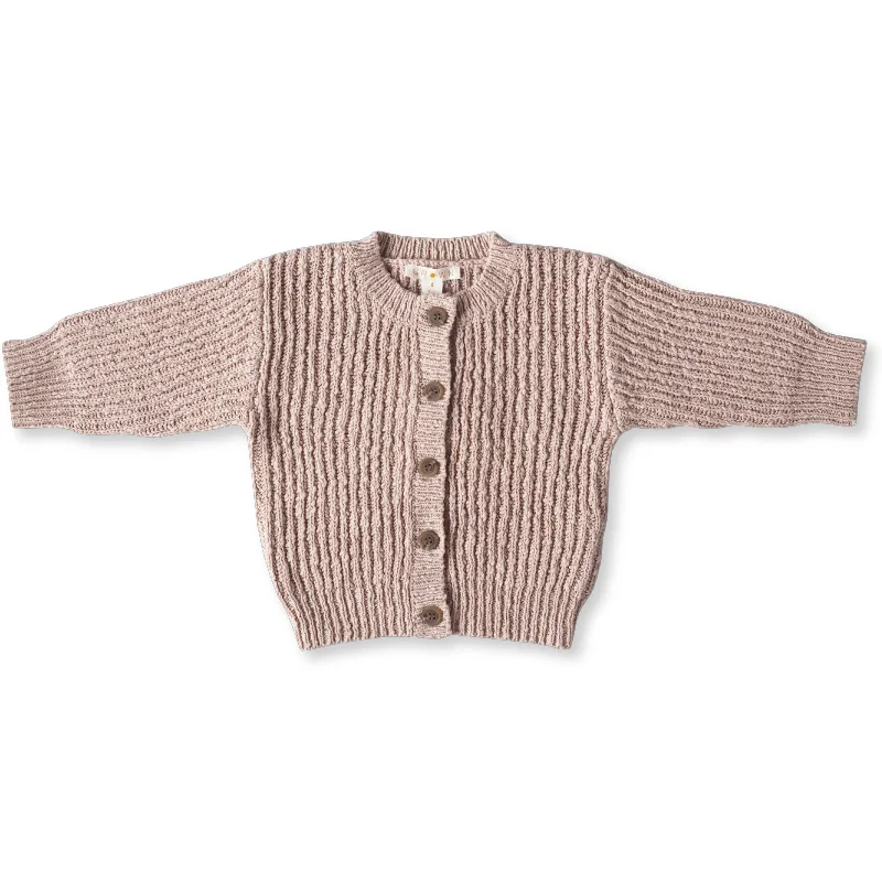 Grown Ribbed Slub Yarn Cardigan - Rose