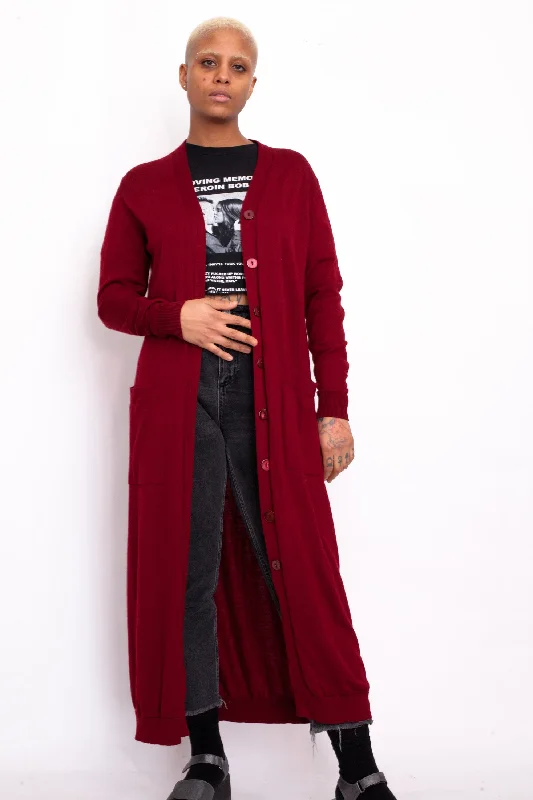 Max Mara Red Wool Maxi Cardigan