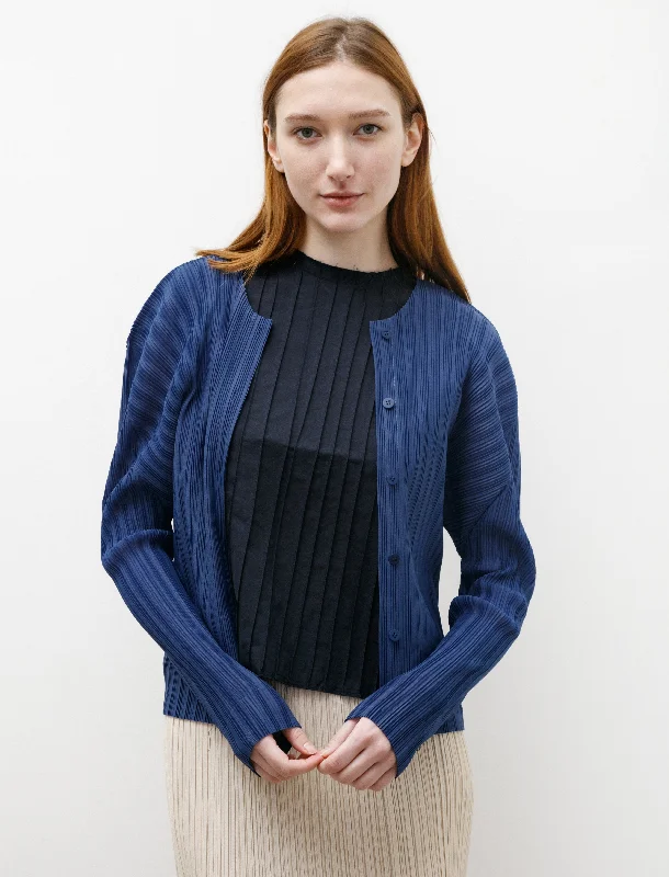 Rib Pleats Cardigan Slate Blue