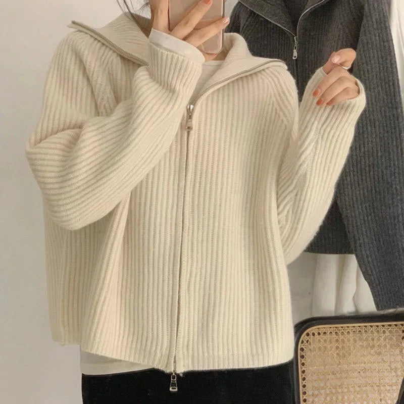 Soft Knitted Zipper Cardigan For Women Comfortable Y2k Sweet Style