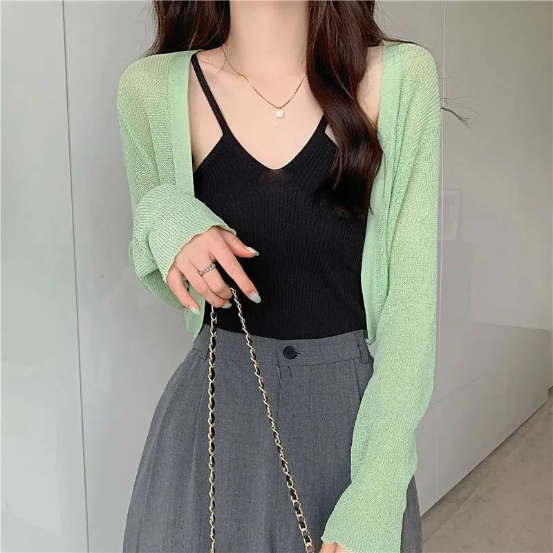 Women Casual Simple Cropped Cardigan Summer Outerwear