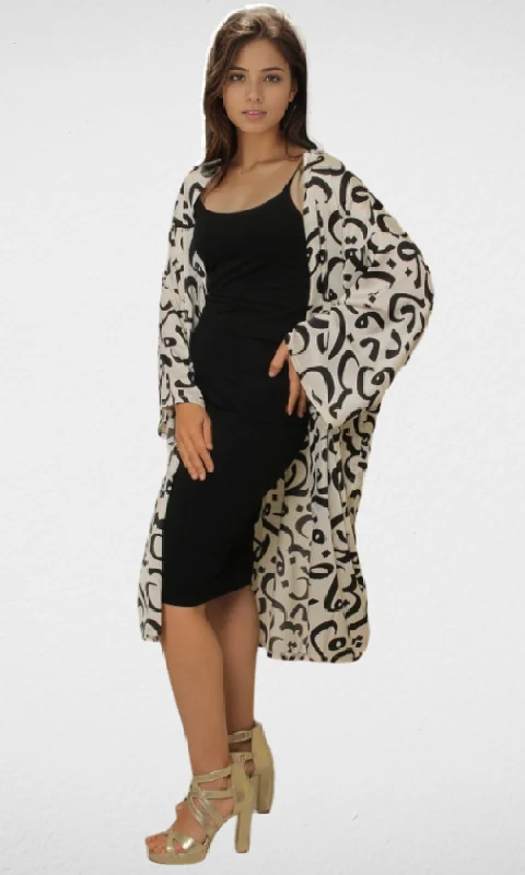 Women Satin Cardigan (White & Black)