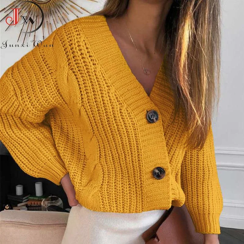 Winter Long Sleeve V neck Jumper Cardigans Casual Streetwear Fashion Pull Femme Coat