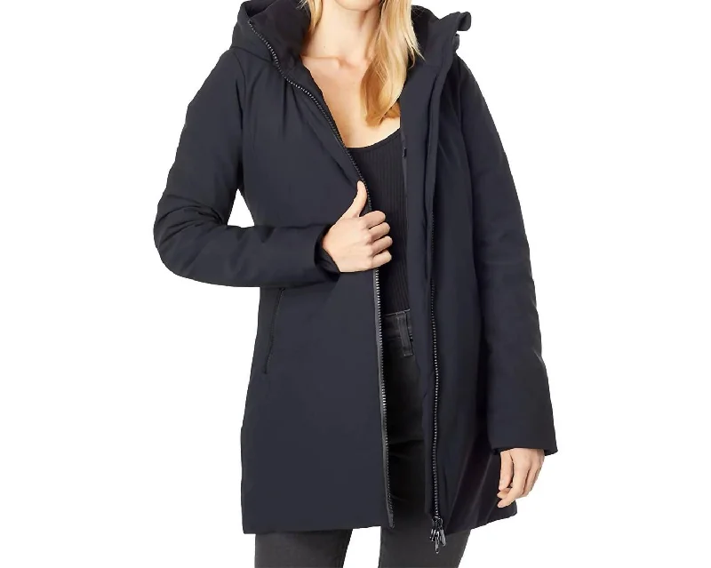 Women's Lila Full Zip Hooded Stretch Non Baffled All Weather Coat In Black