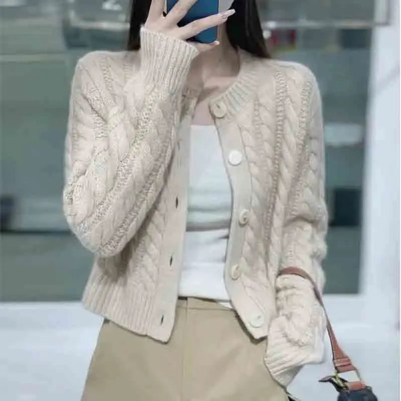 Women's Single-Breasted O-Neck Short Sweater Cardigan