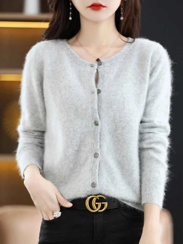 Women's Warm Knitted Sweaters Cardigan O-Neck Loose