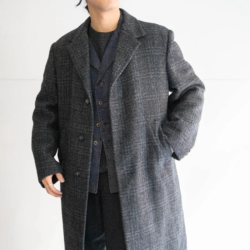 1970-80s France blue × gray checked wool coat