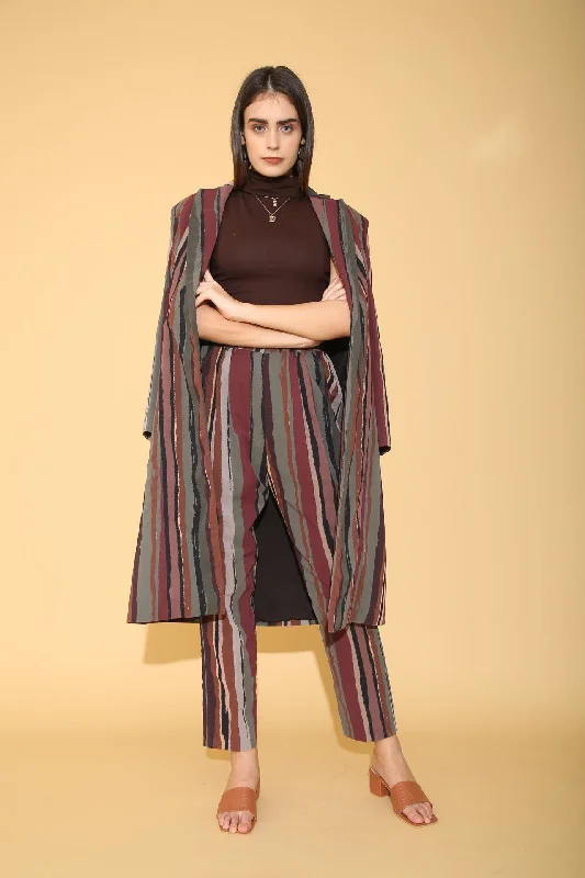 Multicolour Striped Long Coat