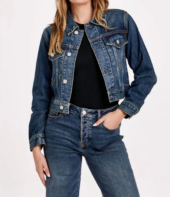 Abigail Classic Cropped Denim Jacket In Medium Wash Fleece Fabric Down Fabric Feather Fabric Abigail Classic Cropped Denim Jacket In Medium Wash Fleece Fabric Down Fabric Feather Fabric