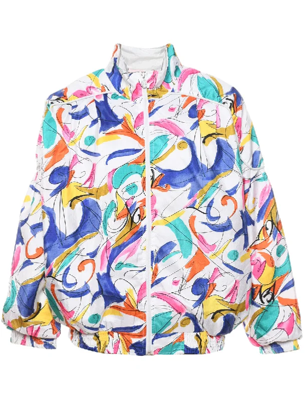 Abstract Pattern 1990s Multi-Colour Nylon Jacket - L Wool Fabric Cashmere Fabric Tweed Fabric Abstract Pattern 1990s Multi-Colour Nylon Jacket - L Wool Fabric Cashmere Fabric Tweed Fabric