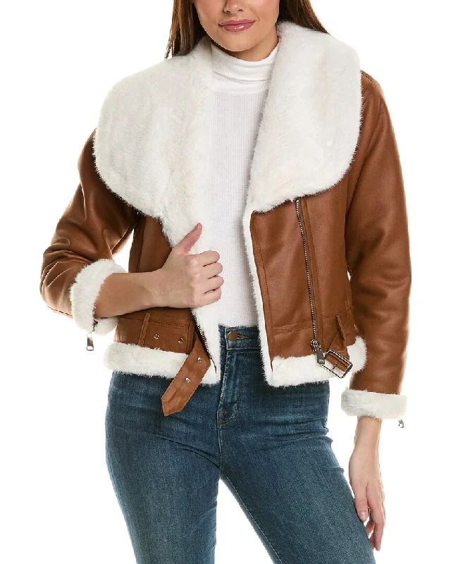 Adrienne Landau Asymmetrical Aviator Jacket Knit Fabric Woven Fabric Fleece Fabric