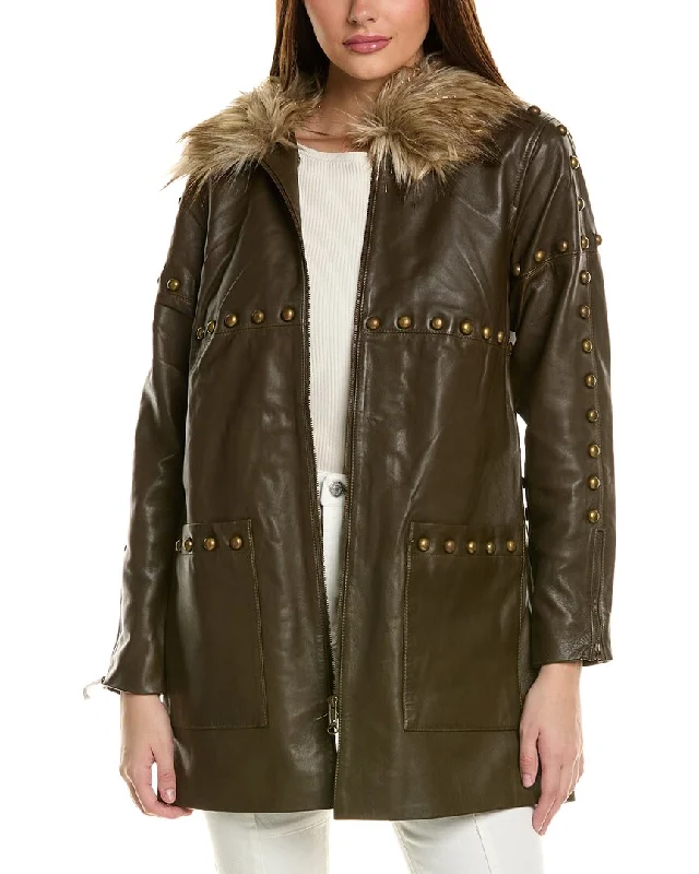 Adrienne Landau Serpentine Leather Jacket Anorak Shell Jacket Lightweight Jacket