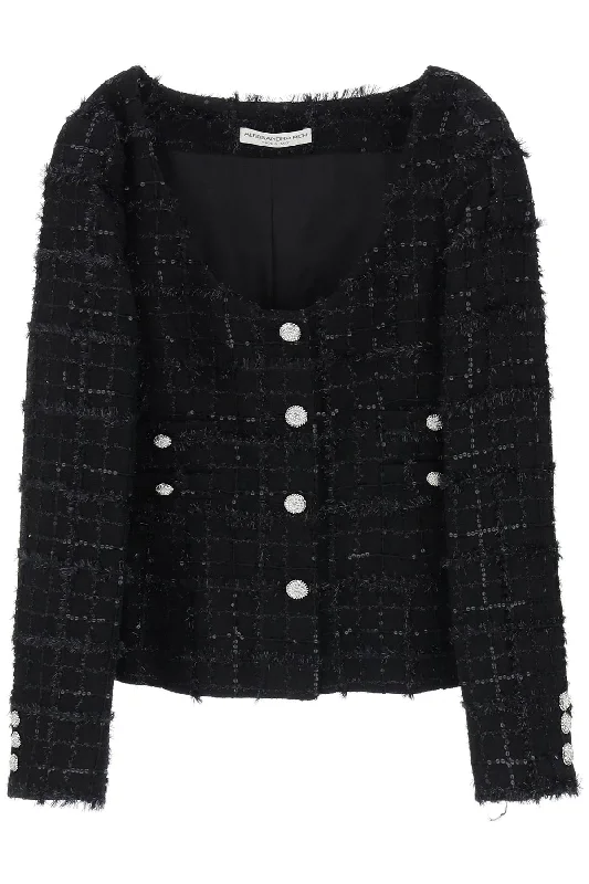 Alessandra rich tweed jacket with sequins embell FABX3760 F4325 BLACK Satin Fabric Silk Fabric Chiffon Fabric