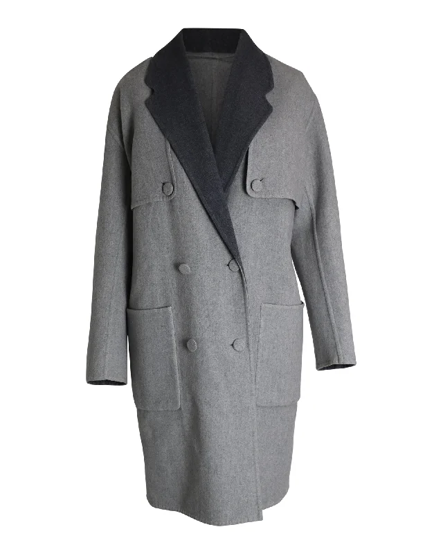 Alexander Wang Reversible Double-Breasted Coat in Grey Virgin Wool