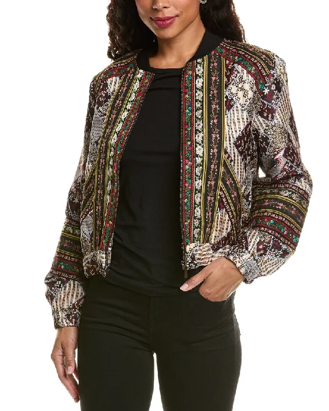 ALLISON Ribbon Trim Bomber Jacket Tailored Jacket Straight Jacket A-Line Jacket