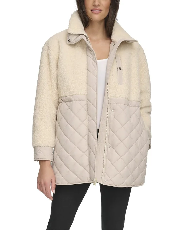 Andrew Marc Longline Quilted Jacket Trench Coat Raincoat Waterproof Jacket
