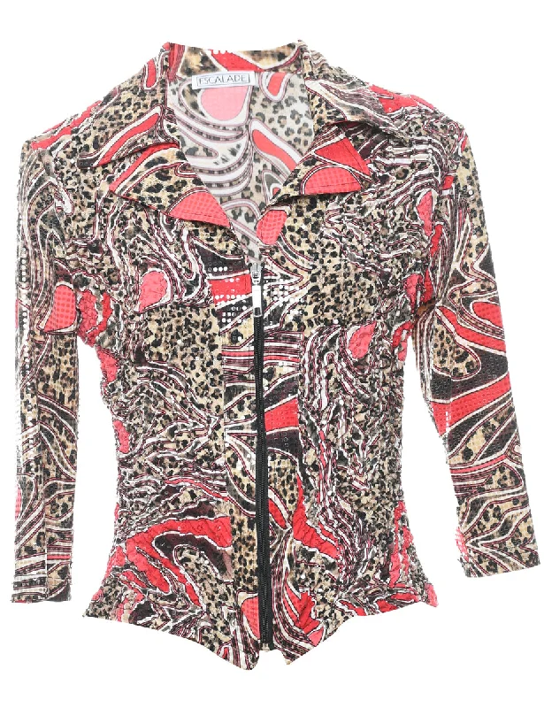 Animal Print Patterned Y2K Sequined Evening Jacket - M Plaid Jacket Tartan Jacket Houndstooth Jacket Animal Print Patterned Y2K Sequined Evening Jacket - M Plaid Jacket Tartan Jacket Houndstooth Jacket