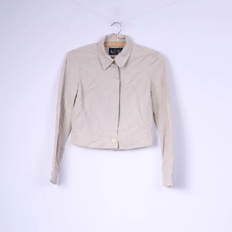 Armani Jeans Women 8 36 S Cropped Blazer Beige Viscose Italy Single Breasted Jacket Faux Fur Jacket Real Fur Jacket Shearling Jacket Armani Jeans Women 8 36 S Cropped Blazer Beige Viscose Italy Single Breasted Jacket Faux Fur Jacket Real Fur Jacket Shearling Jacket
