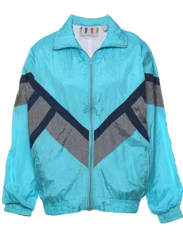 Blue & Grey 1990s Zip-Front Nylon Jacket - M Cotton Jacket Linen Jacket Terry Jacket Blue & Grey 1990s Zip-Front Nylon Jacket - M Cotton Jacket Linen Jacket Terry Jacket