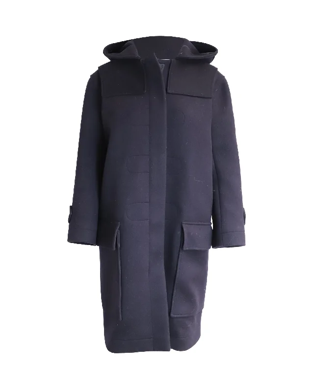 Celine Hooded Coat in Navy Blue Lana Vergine