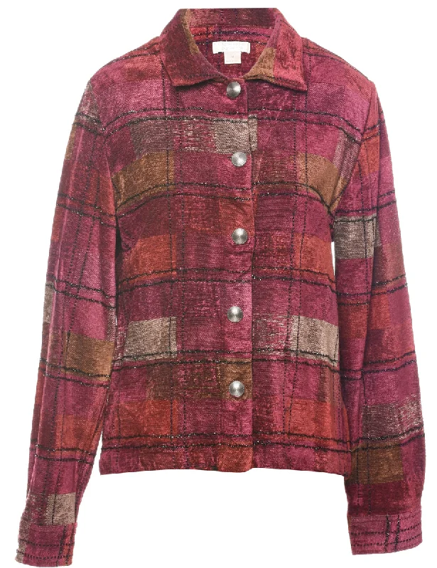 Checked Tapestry Jacket - M Zippered Front Buttoned Front Snap Front