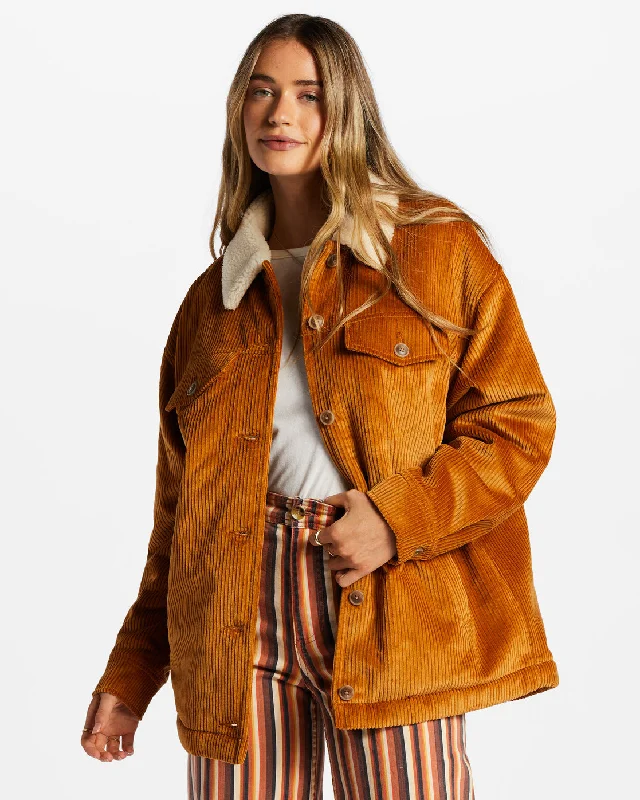 Cold Day Trucker Jacket - Cider Boat Neck Shawl Collar Notched Collar