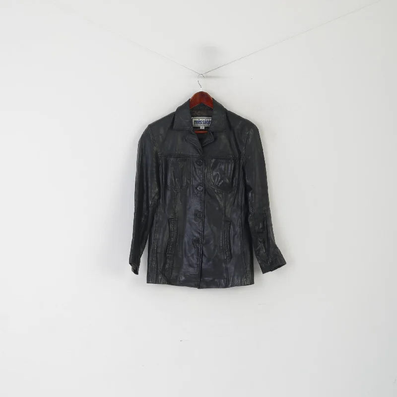 Mission Women M Jacket Black Vintage Leather Single Breasted Pockets Retro Top Fleece Jacket Down Jacket Parka
