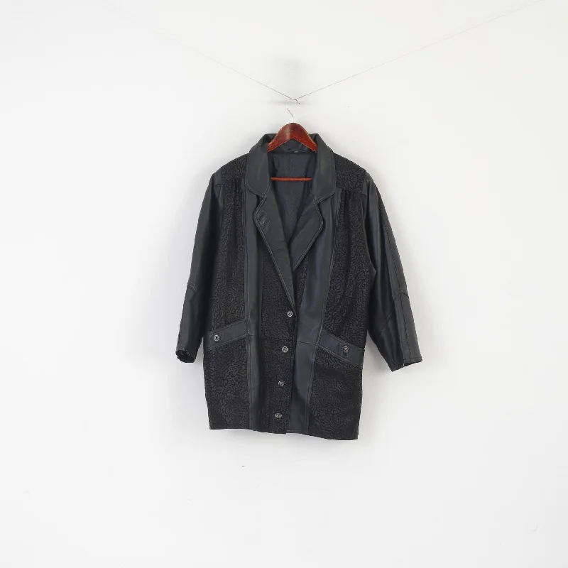 Yessica C&A Women 38 M Jacket Black Leather Vintage Oversize Shoulders Pads Lined Retro Top Jacket Blazer Coat Yessica C&A Women 38 M Jacket Black Leather Vintage Oversize Shoulders Pads Lined Retro Top Jacket Blazer Coat