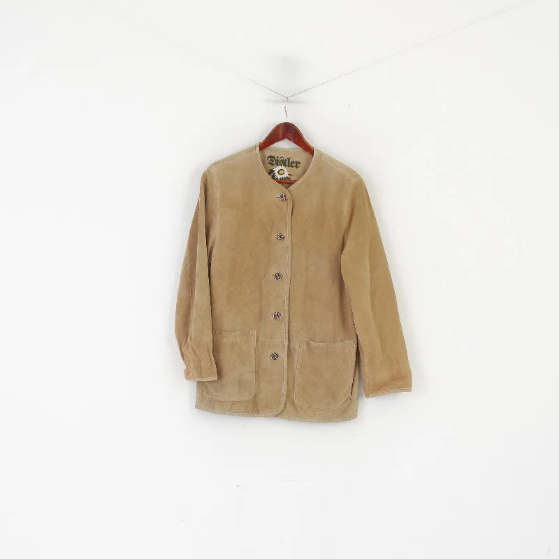 Distler Women 36 S Jacket Beige Leather Suede Vintage German Tyrol Blazer Trench Coat Raincoat Waterproof Jacket Distler Women 36 S Jacket Beige Leather Suede Vintage German Tyrol Blazer Trench Coat Raincoat Waterproof Jacket