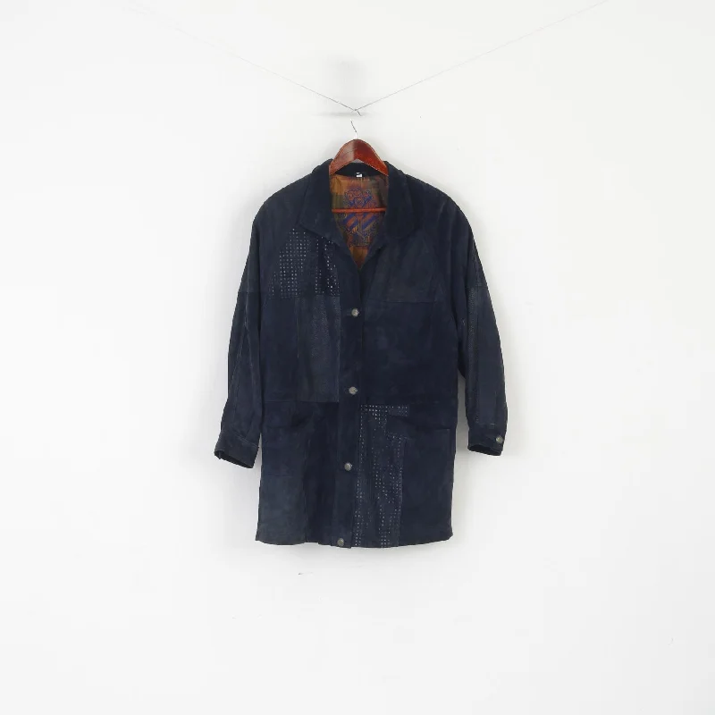 Great Outdoors Women 38 L Jacket Navy Leather Shiny Vintage Shoulder Pads Top Wool Jacket Cashmere Jacket Tweed Jacket Great Outdoors Women 38 L Jacket Navy Leather Shiny Vintage Shoulder Pads Top Wool Jacket Cashmere Jacket Tweed Jacket
